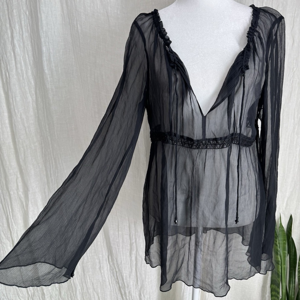 Express Sheer Silk Whimsigoth Top M Vtg Y2K Fairy Grunge Babydoll Witchy Vampire